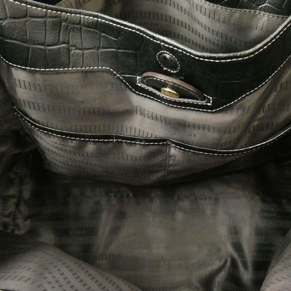 aniary アニアリ クロコ型押し レザー トート バッグ ブラック系【中古