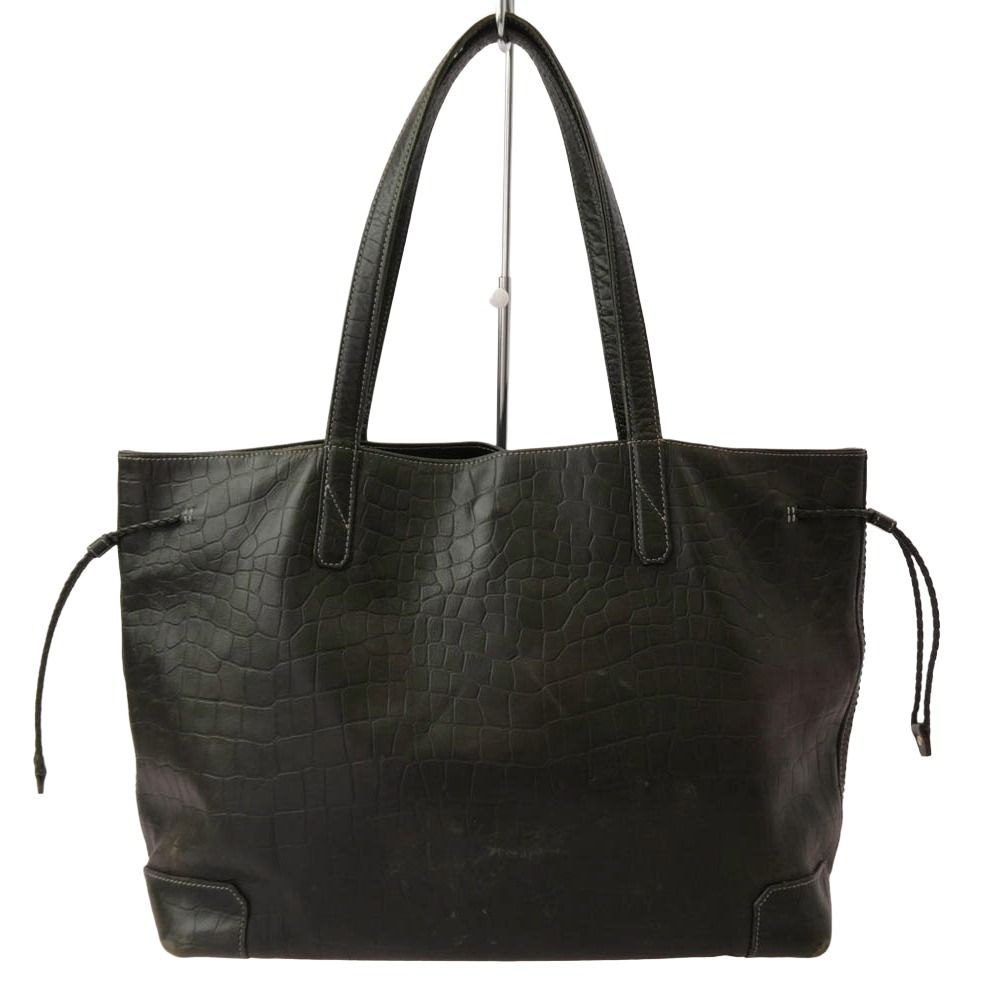 aniary アニアリ クロコ型押し レザー トート バッグ ブラック系【中古