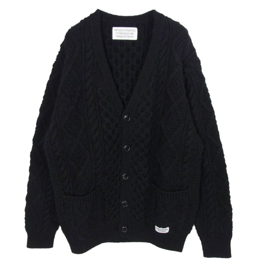 WACKO MARIA ワコマリア FISHERMANS ARAN CARDIGAN フィッシャーマン アラン ニット カーディガン ブラック系 S