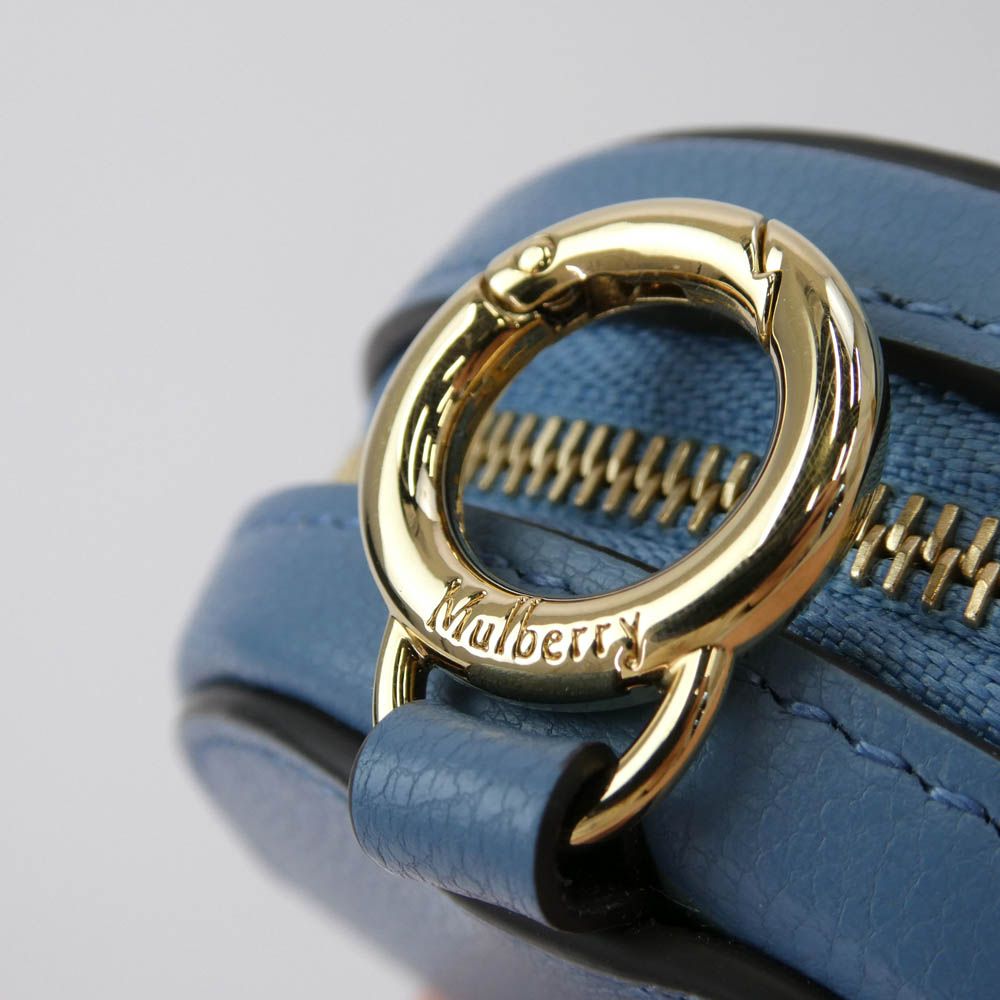 MULBERRY マルベリー レザー ジップド ケース キーリング ケース ライトブルー系【中古】 MULBERRY マルベリー レザー ジップド ケース キーリング コインケース