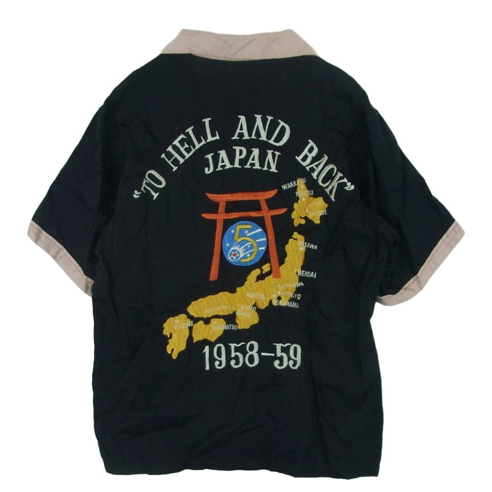 TAILOR TOYO テイラー東洋 TT 34197 HELL AND BACK 刺繍 スカシャツ 半袖 レーヨン シャツ ブラック系 S