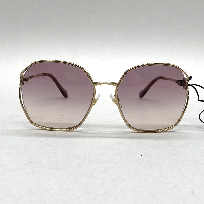 miumiu ミュウミュウ ロゴテンプルスクエアフレームサングラス SMU 52 W 60 19 125 アイウェア ケース付き レディース ゴールド 服飾 B 15111