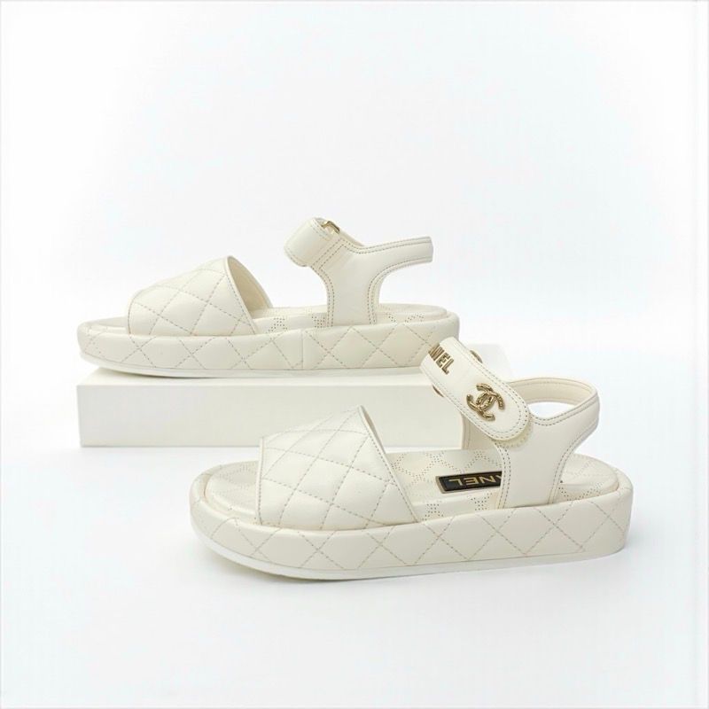 シャネル CHANEL サンダル 靴 シューズ レザー ホワイト 白 ゴールド