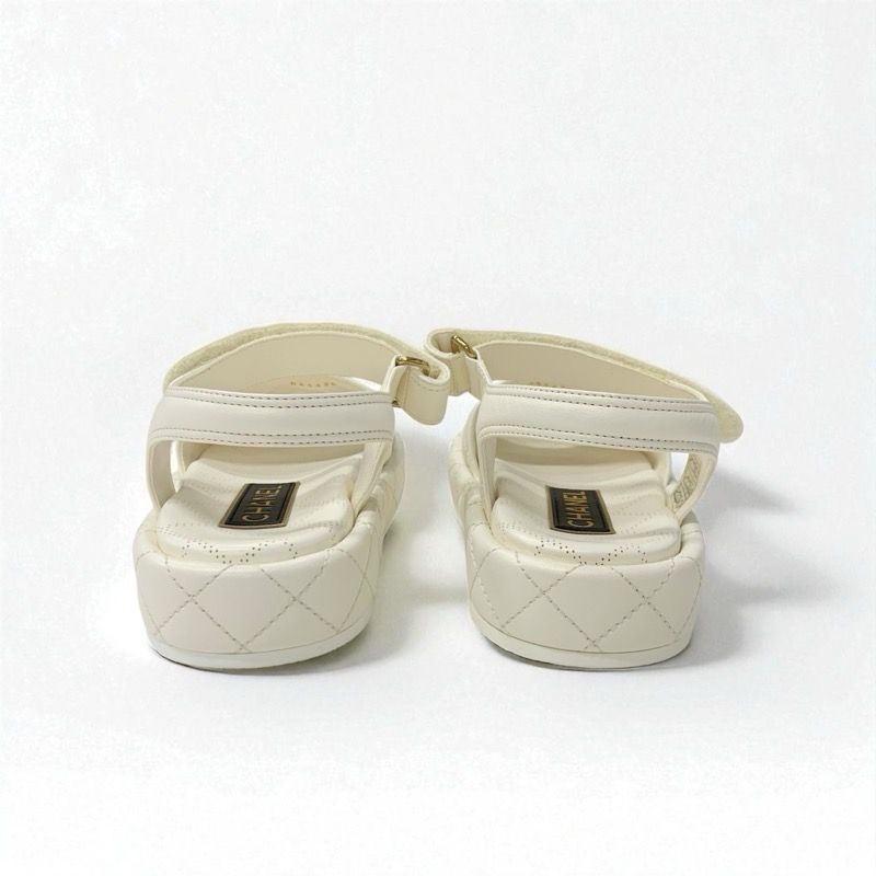 シャネル CHANEL サンダル 靴 シューズ レザー ホワイト 白 ゴールド