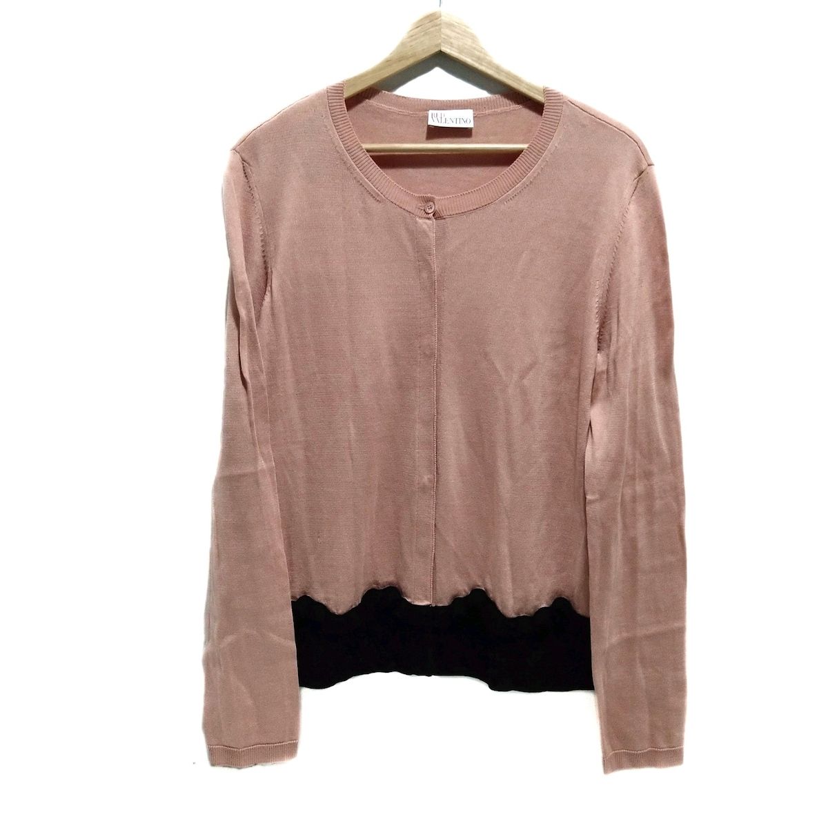 RED VALENTINO(レッドバレンチノ) カーディガン サイズXL レディース美品 - ライトピンク×黒 長袖/フリル