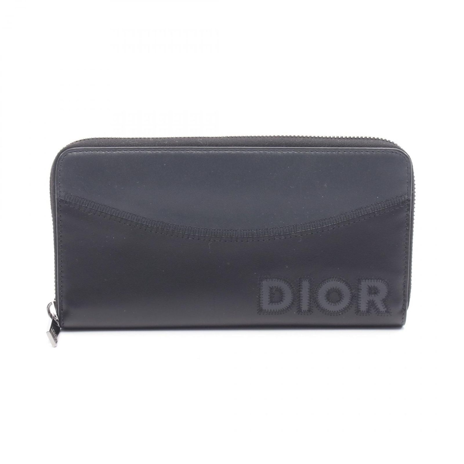 ディオール Dior ラウンド長財布 ロゴ ブラック/グレー レザー