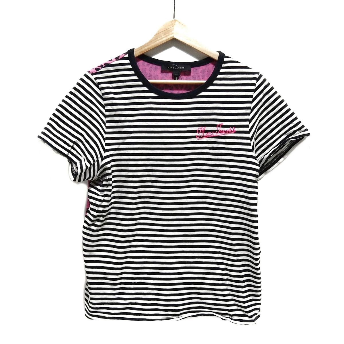 MARC JACOBS マークジェイコブス 半袖Tシャツ サイズL レディース 白 黒 ピンク クルーネック ボーダー 豹柄