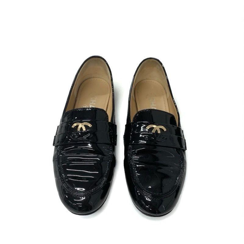 シャネル CHANEL ローファー 革靴 靴 シューズ エナメル ブラック 黒