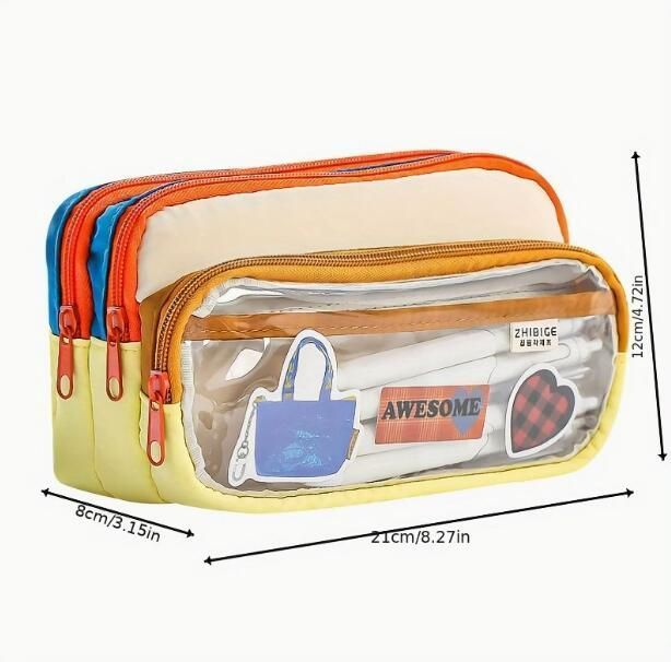 特大マルチファンクションペンケース 透明なフロント ペン マーカー