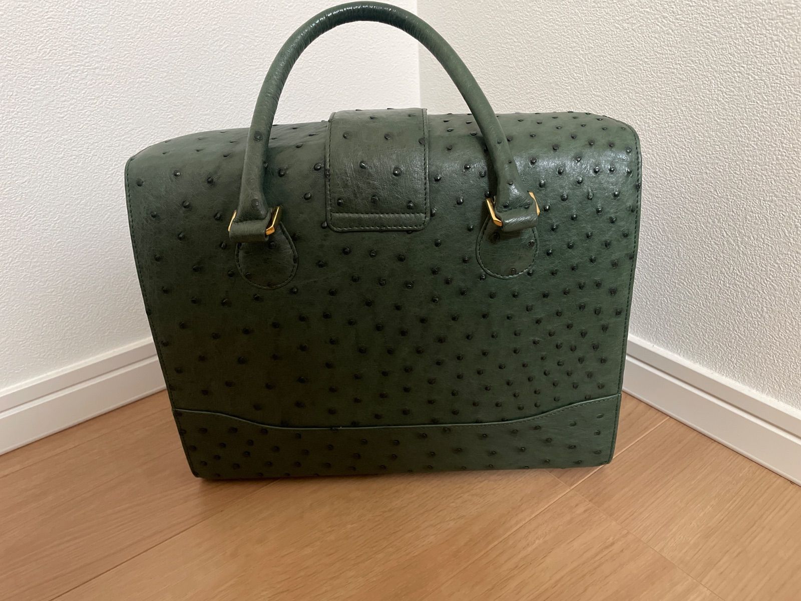 海田店】 ジェニュイン/GENUINE オーストリッチ ハンドバッグ グリーン 