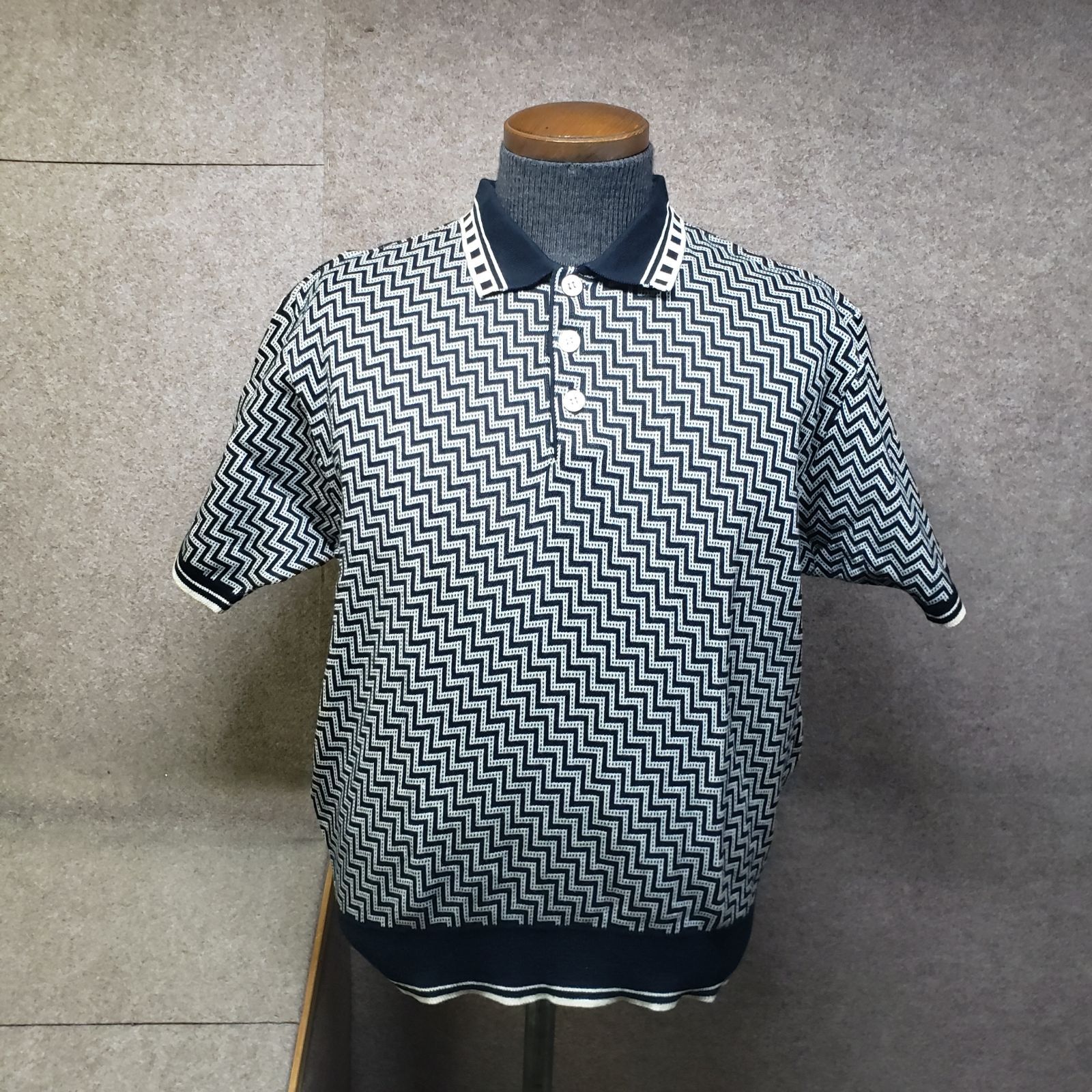 Christian Dior MONSIEUR ポロシャツ ジグザグ柄 ネイビー系×ホワイト