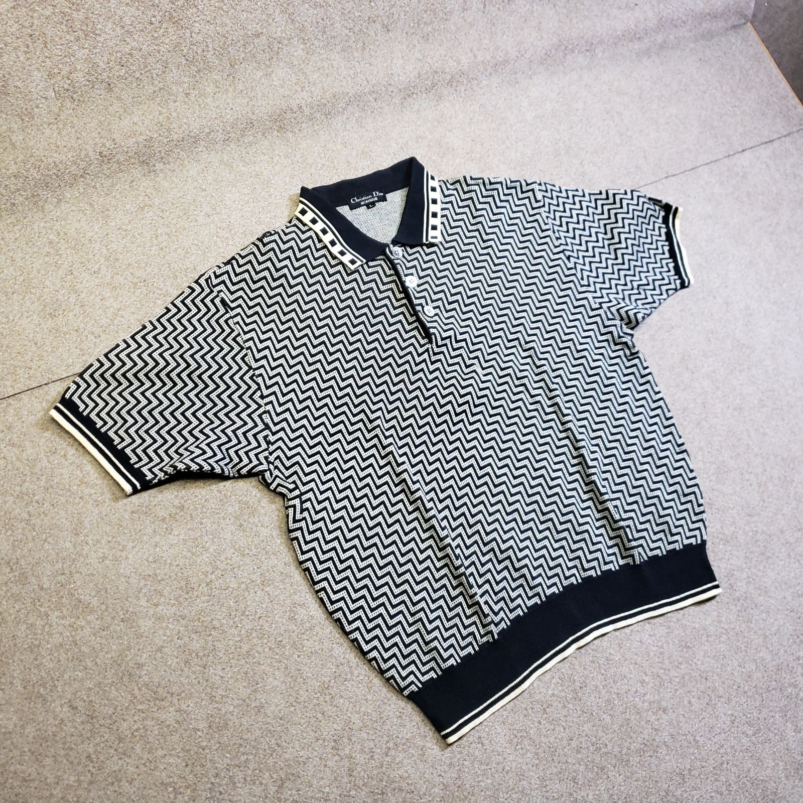 Christian Dior MONSIEUR ポロシャツ ジグザグ柄 ネイビー系×ホワイト