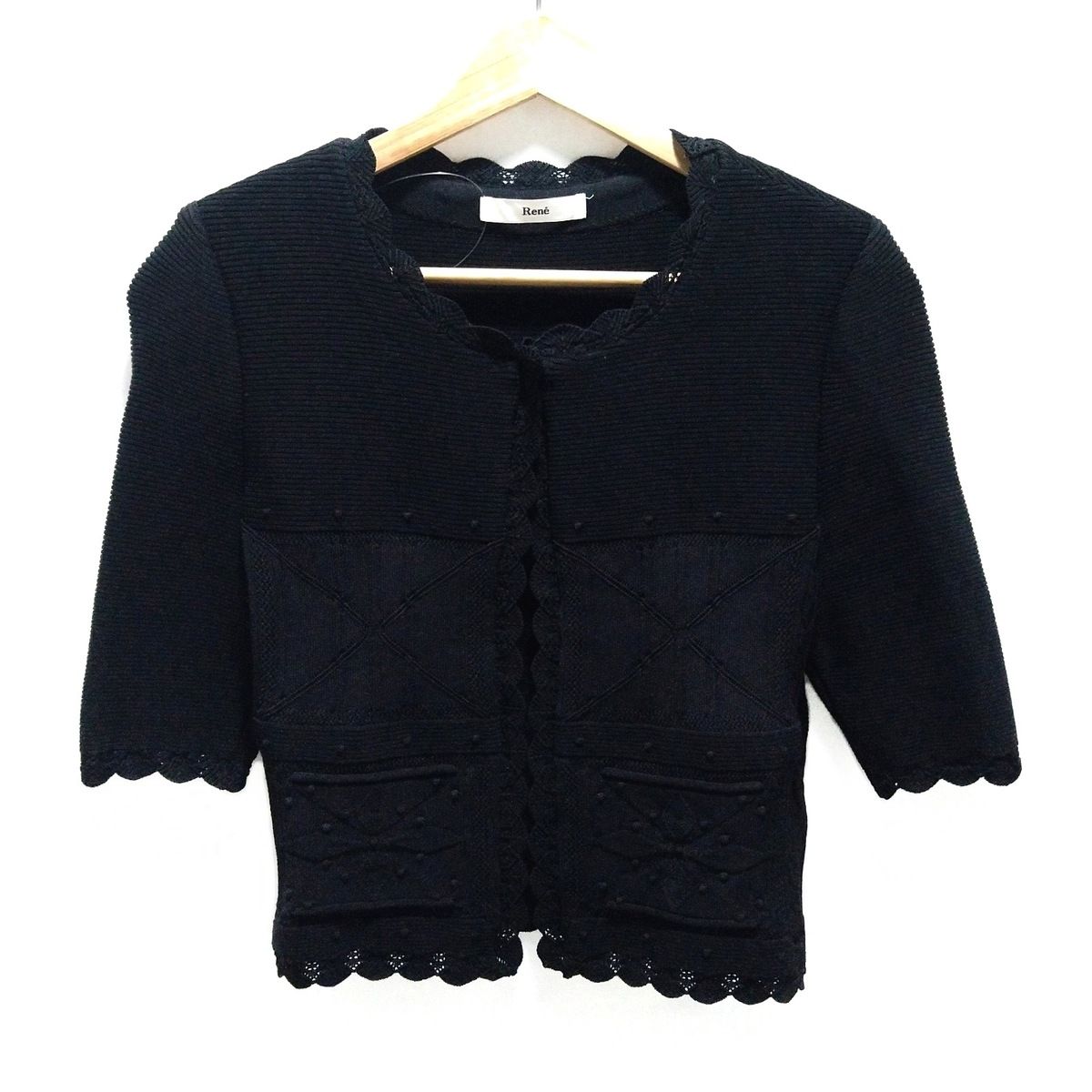 René 七分袖リブ編みカーディガン　36 Rene(ルネ) カーディガン サイズ36 S レディース美品 - ダークネイビー