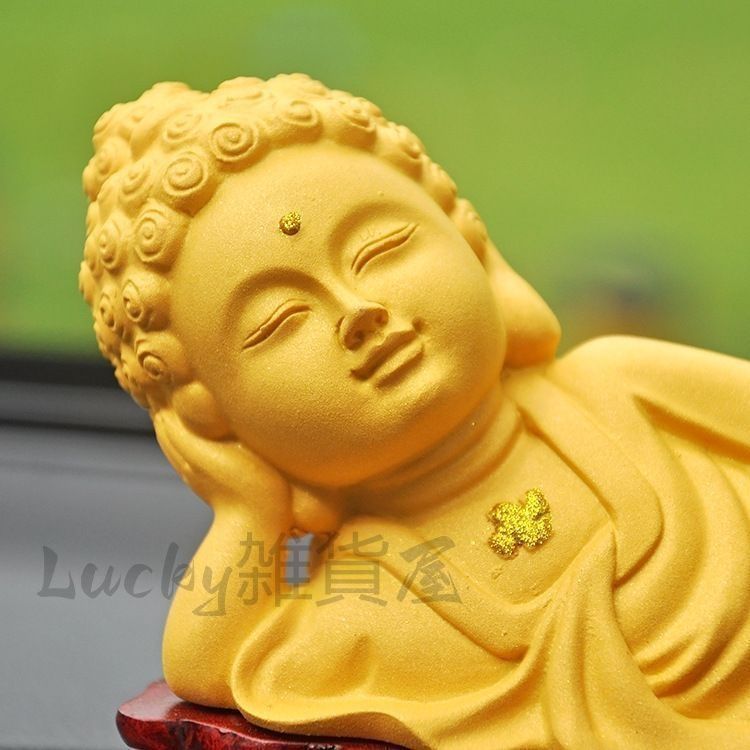 仏像 置物 オブジェ イエロー 黄 樹脂 風水 崇拝 彫刻 病気平癒 子宝