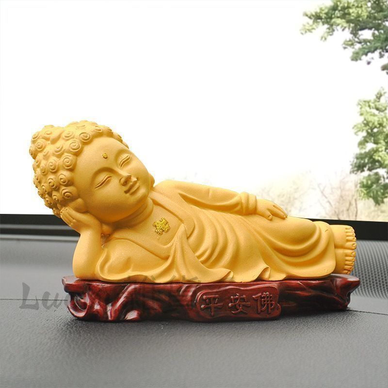 仏像 置物 オブジェ イエロー 黄 樹脂 風水 崇拝 彫刻 病気平癒 子宝