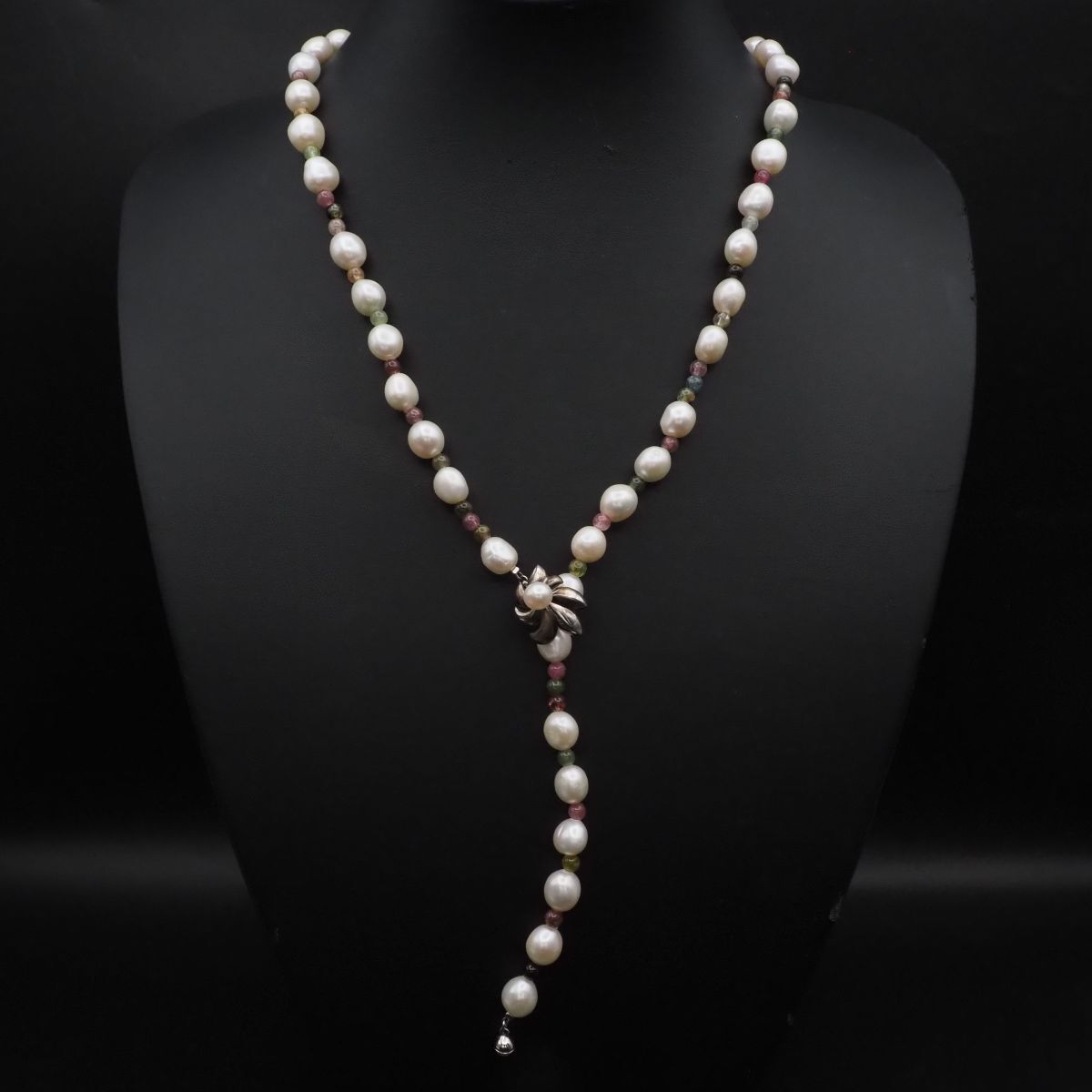 淡水真珠　パール　トルマリン　ネックレス G020 淡水真珠 パール トルマリン SILVER刻印 ネックレス マルチカラー