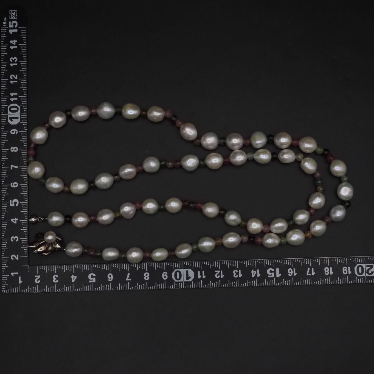 淡水真珠　パール　トルマリン　ネックレス G020 淡水真珠 パール トルマリン SILVER刻印 ネックレス マルチカラー