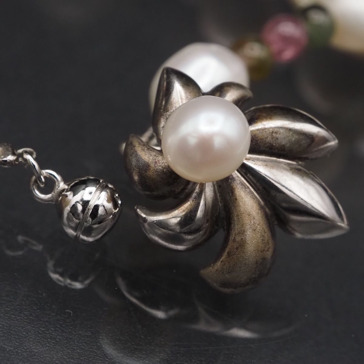 G020 淡水真珠 パール トルマリン SILVER刻印 ネックレス マルチカラー