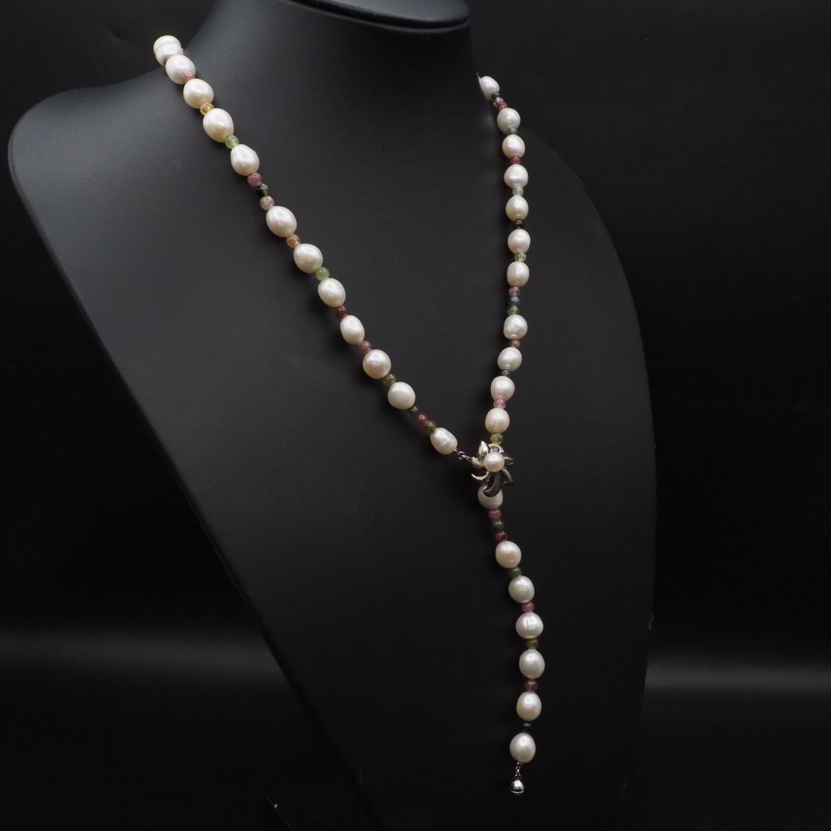 G020 淡水真珠 パール トルマリン SILVER刻印 ネックレス マルチカラー