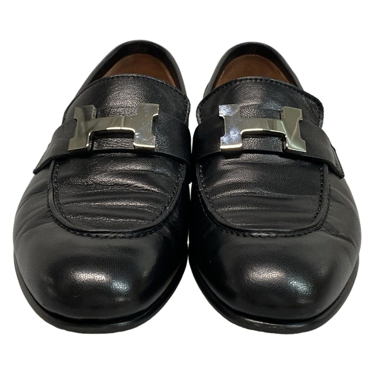 HERMES(エルメス) ローファー 34 レディース モカシンパリ 黒×シルバー