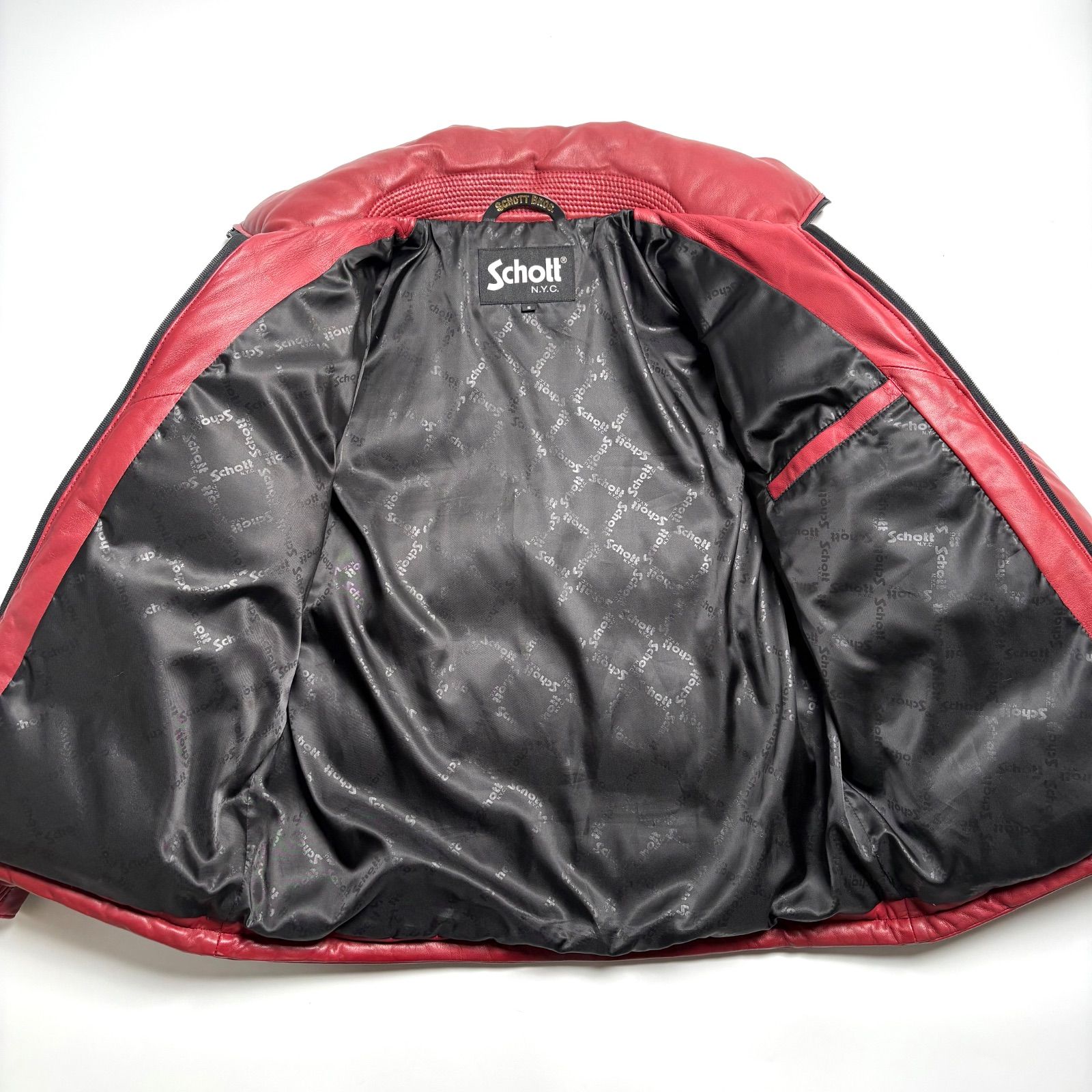 schott レザートラックジャケット S レッド 羊革 羊革】Schott レザー ダウンジャケット 赤 S 本革 ボルドー - メルカリ