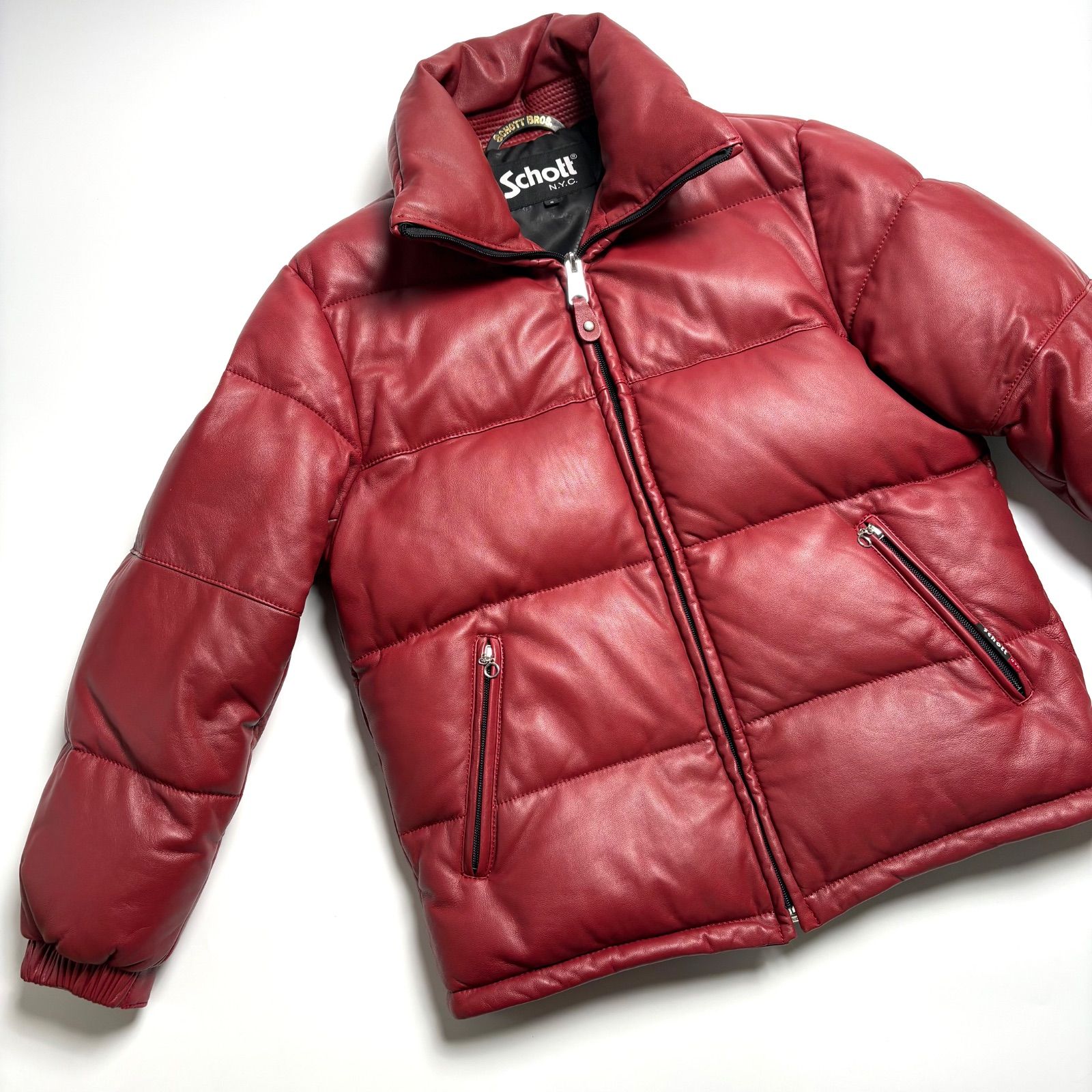 羊革】Schott レザー ダウンジャケット 赤 S 本革 ボルドー - メルカリ