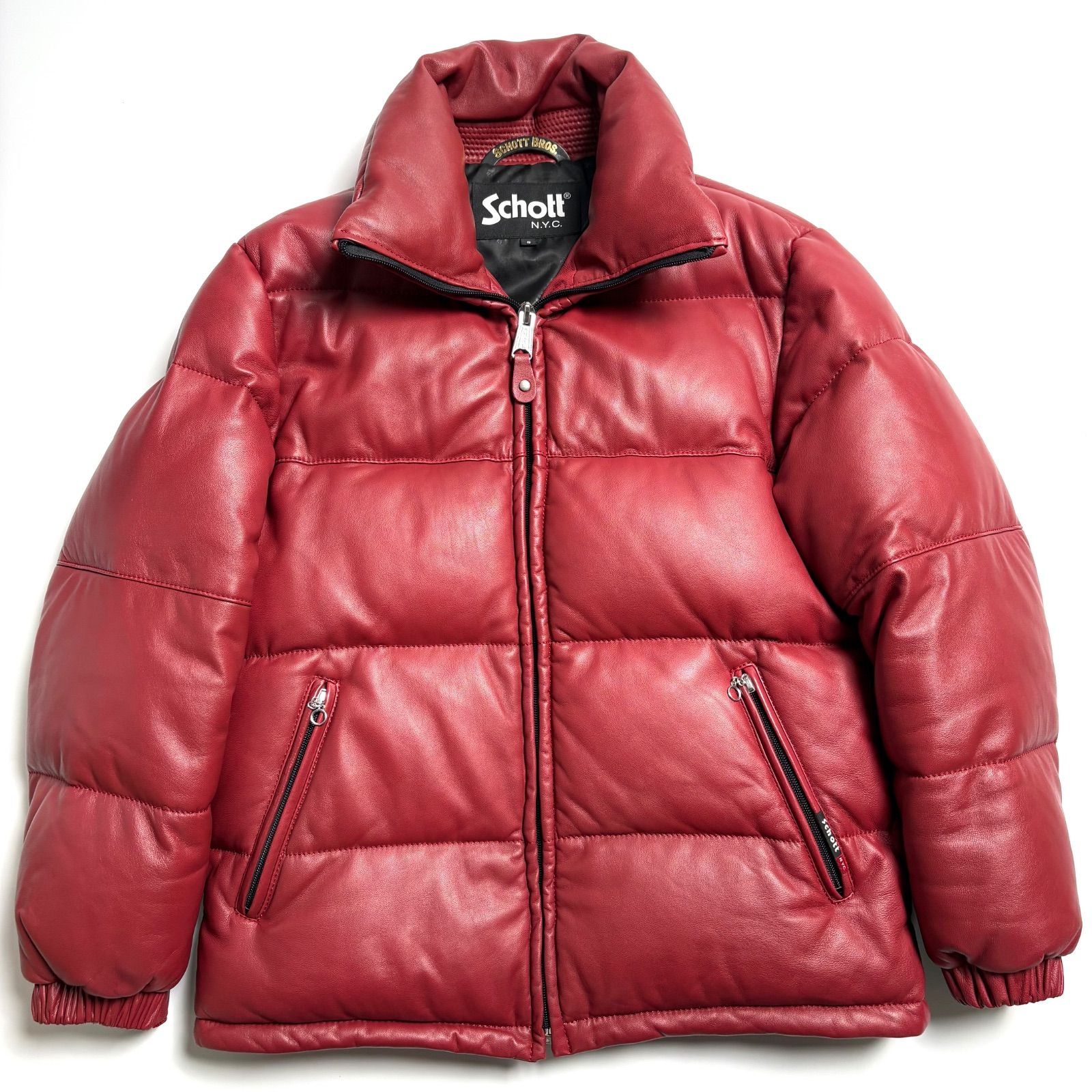 羊革】Schott レザー ダウンジャケット 赤 S 本革 ボルドー - メルカリ