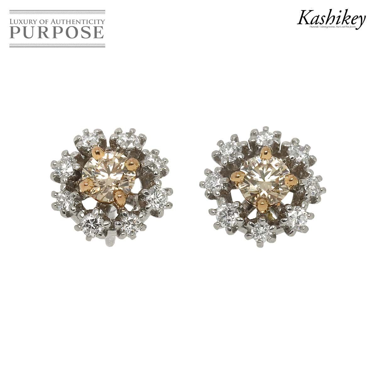 カシケイ KASHIKEY ブラウンダイヤ 0.40ct ダイヤ 0.25ct ピアス Pt