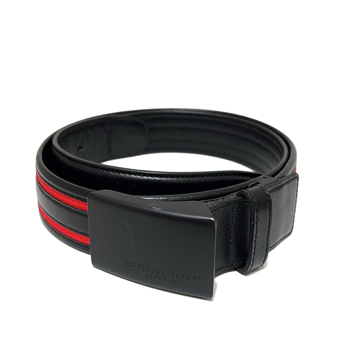 BURBERRYGOLF(バーバリーゴルフ) ベルト - 黒×レッド コットン、レザー