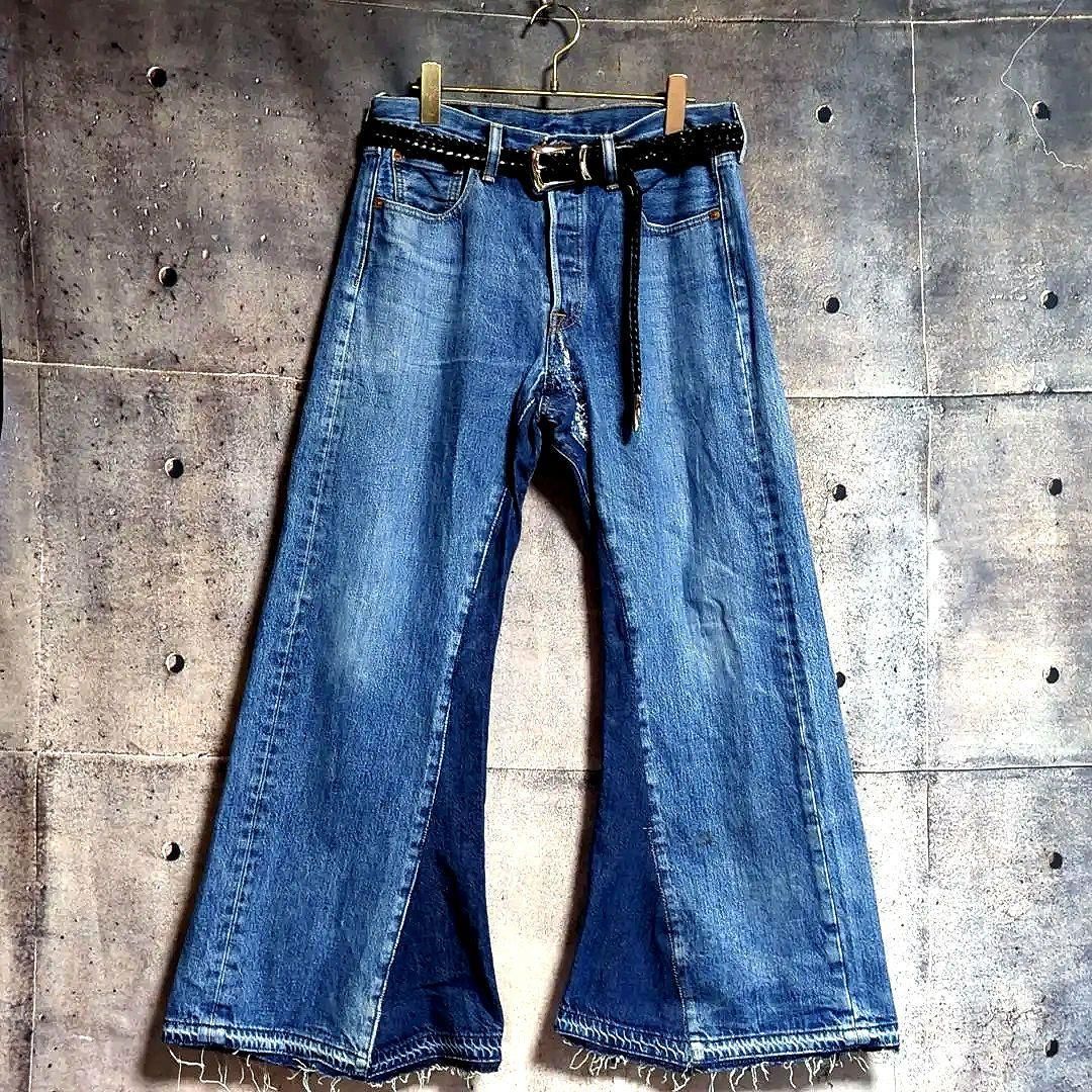 再構築 remake リメイク ドッキング フレア デニム パンツ 原宿 下北沢 ⑦オリジナル リメイク デニム ワイドフレア ジーンズ ドッキング