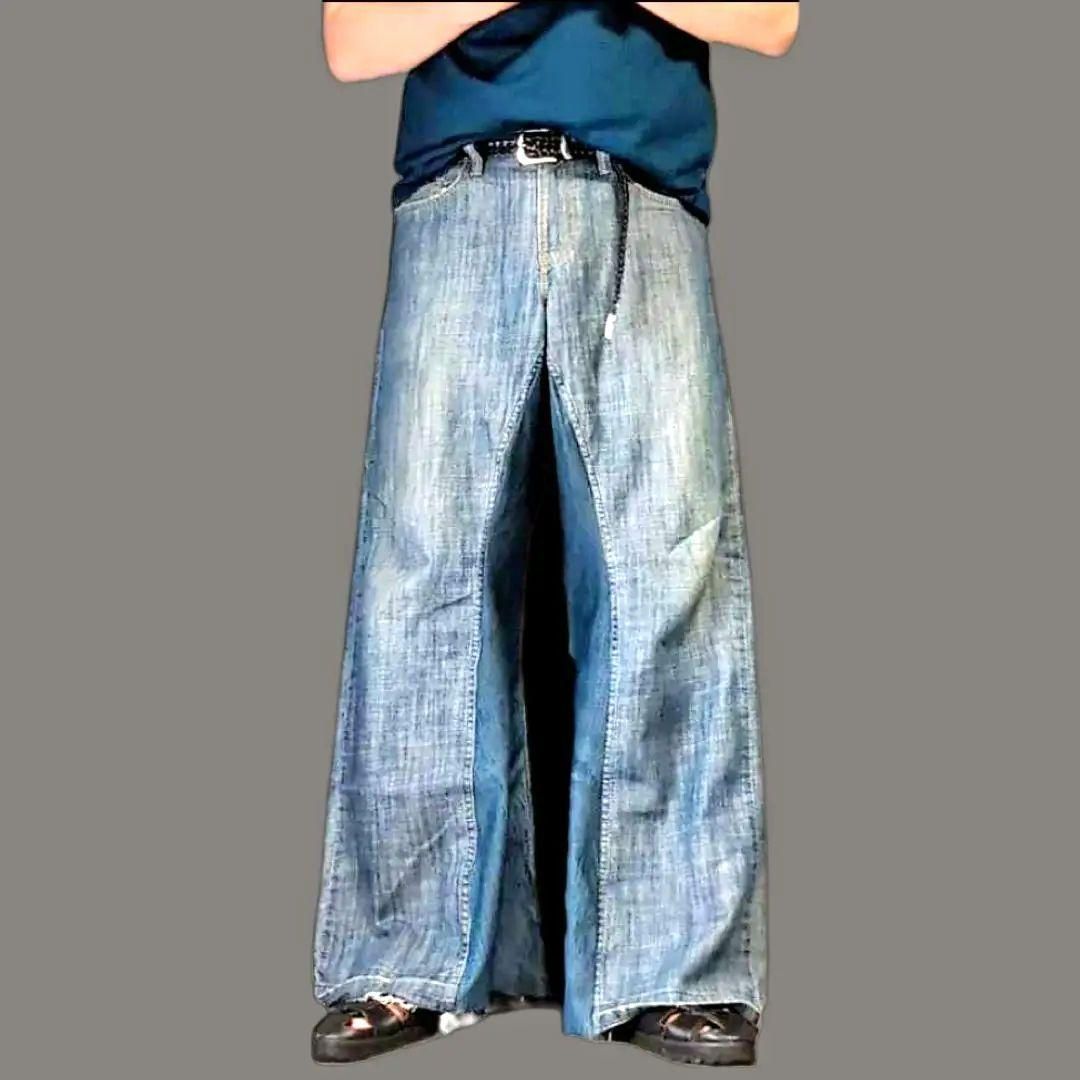 ①オリジナル リメイク デニム ワイドフレア ジーンズ ドッキング