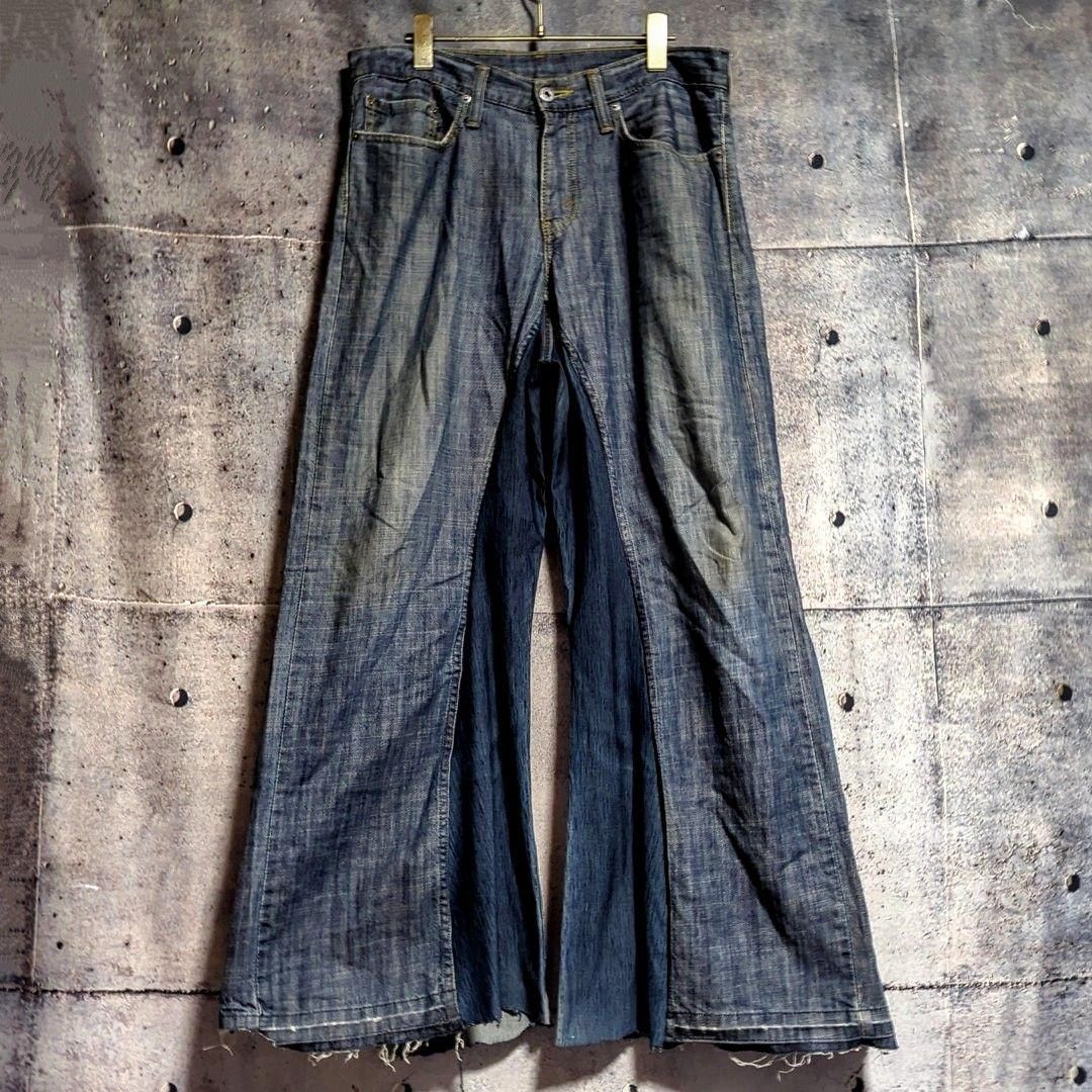 ①オリジナル リメイク デニム ワイドフレア ジーンズ ドッキング