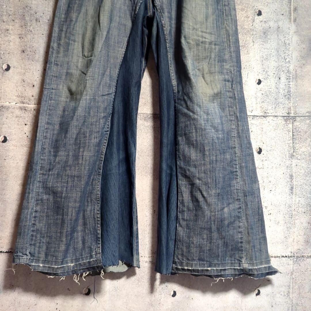 一点物 再構築 リメイク ドッキング インディゴ フレア デニム パンツ 下北沢 ①オリジナル リメイク デニム ワイドフレア ジーンズ ドッキング