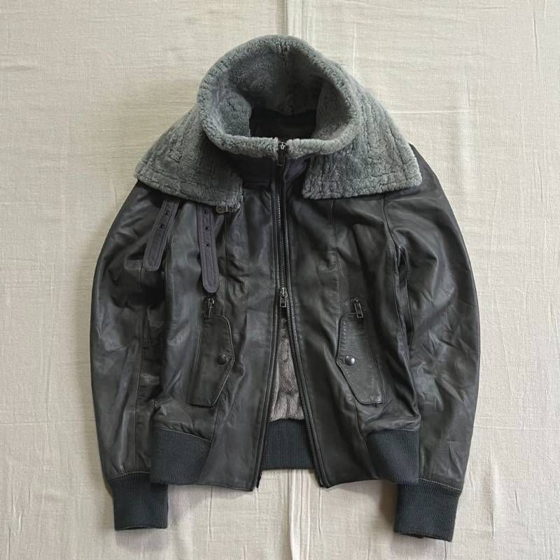 MADE IN ITALY イタリア製 S.W.O.R.D 6.6.44 ソード シングルライダース 羊革ジャン Wジップアップ リアルレザージャケット 二重ムートン襟 ギミック 首元ベルト 丸カン金具付エルボーパッチ 袖口ボタン M Y 2 K 平成ギャル