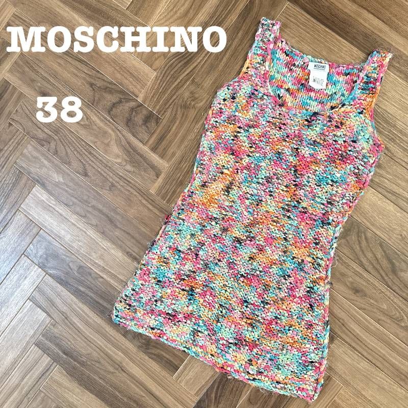 MOSCHINO ノースリーブワンピース MOSCHINO ノースリーブ ワンピース 手編み風 マルチカラー リブ編み 総