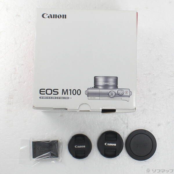 中古品〕 ミラーレス一眼カメラ EOS M100ブラック・ダブル レンズ