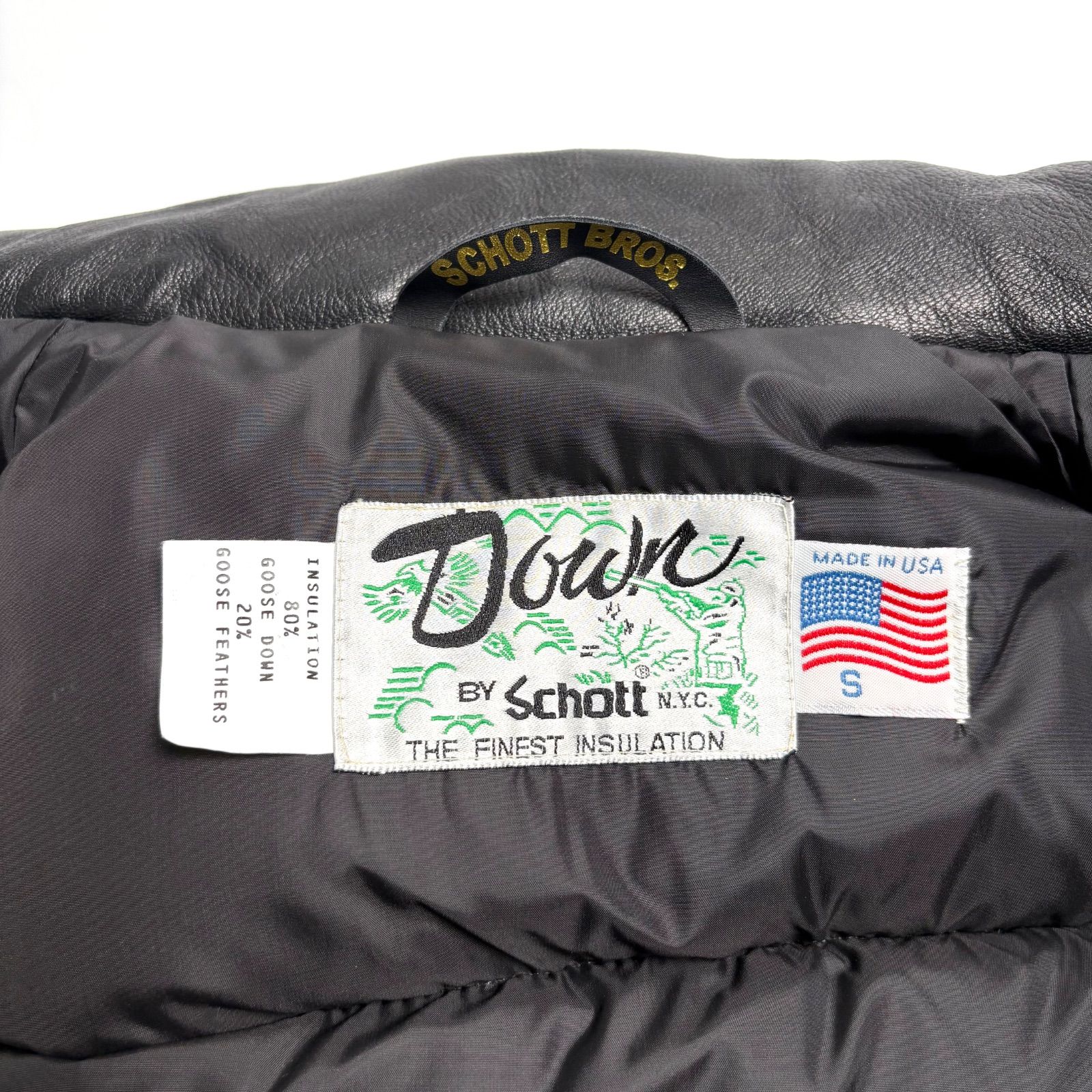 米国製】Schott レザー ダウンベスト 204D 黒 S 牛革 本革 - メルカリ