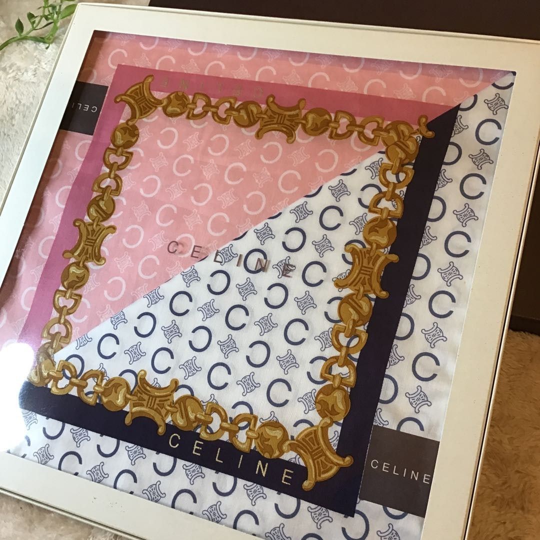 セリーヌ CELINE ハンカチ マカダム ロゴ入り 2枚セット 新品 箱付き