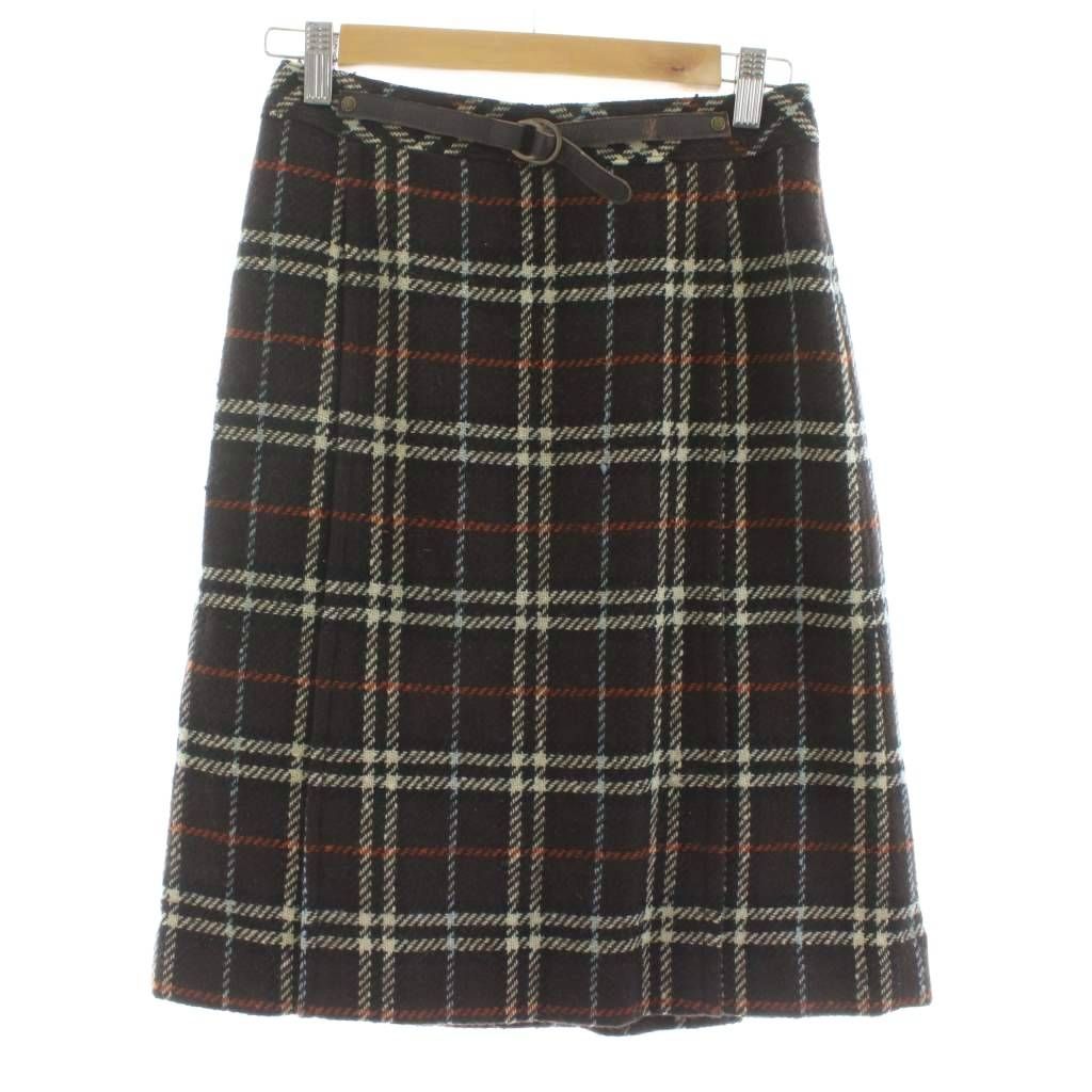 美品　バーバリーブルーレーベル　ミニスカート　M　ベルト　ノバチェック　ブラウン バーバリーブルーレーベル BURBERRY BLUE LABEL 台形スカート ミニ