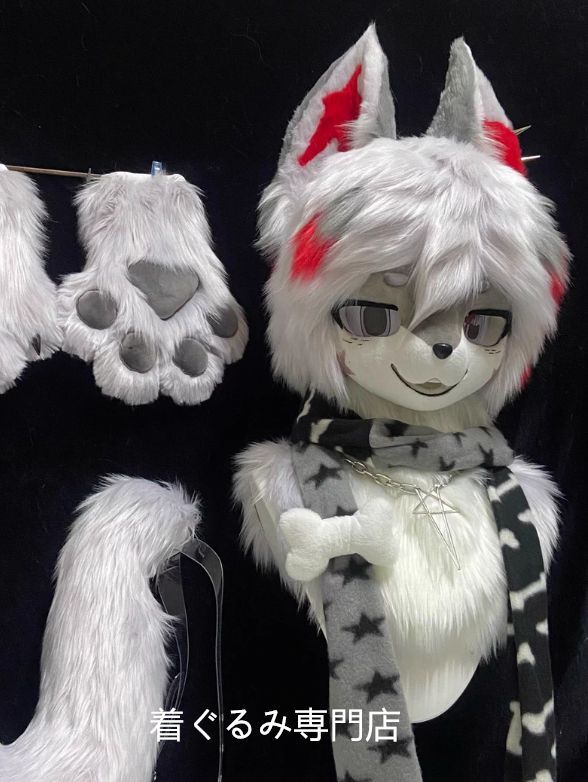 狼 kig ファースーツ マスク 着ぐるみセット グリーン ケモノ ファー