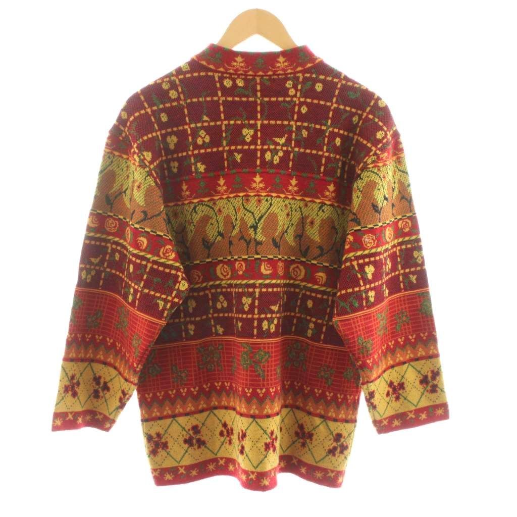 ケンゾー KENZO golf ニット セーター 長袖 総柄 刺繍 ウール F 赤