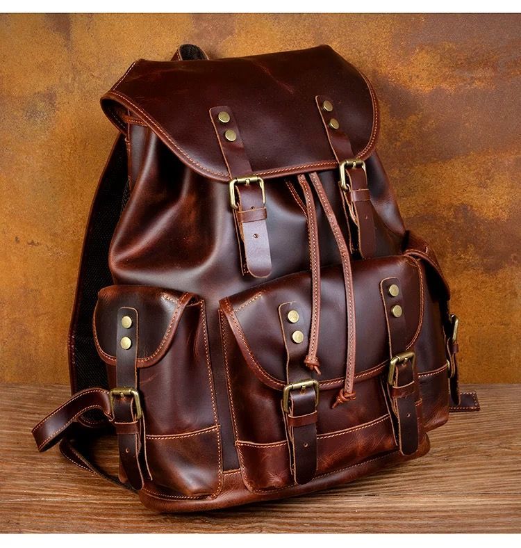 h ハイストリート ヴィンテージ 手作り 本革 フルグレイン クレイジーホースレザー メンズ レディース バックパック 双肩リュック 大容量 牛革 旅行 通勤 アウトドア対応