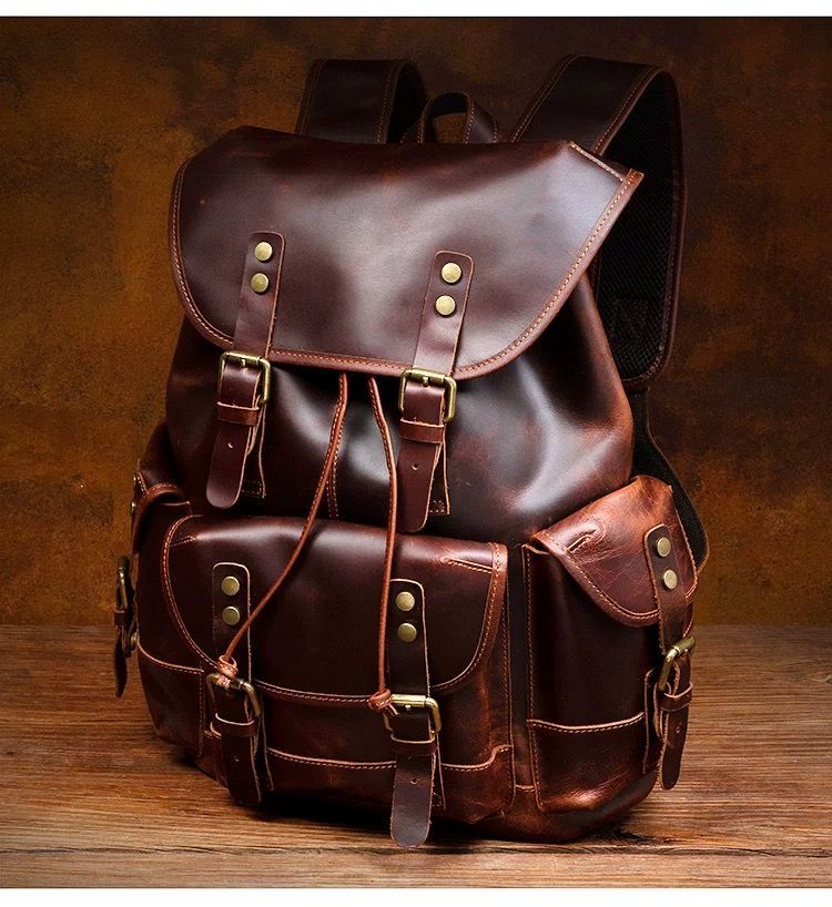 h ハイストリート ヴィンテージ 手作り 本革 フルグレイン クレイジーホースレザー メンズ レディース バックパック 双肩リュック 大容量 牛革 旅行 通勤 アウトドア対応