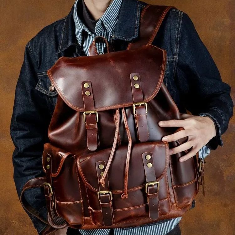 h ハイストリート ヴィンテージ 手作り 本革 フルグレイン クレイジーホースレザー メンズ レディース バックパック 双肩リュック 大容量 牛革 旅行 通勤 アウトドア対応