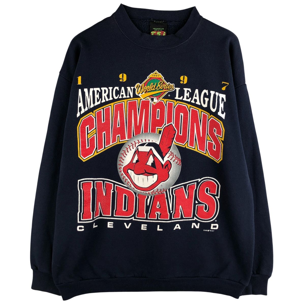 MLBユニフォーム 90s クリーブランド　インディアンズ 特大ロゴ 米国L 古着 90年代 TSi MLB CLEVELAND INDIANS クリーブランドインディアンス