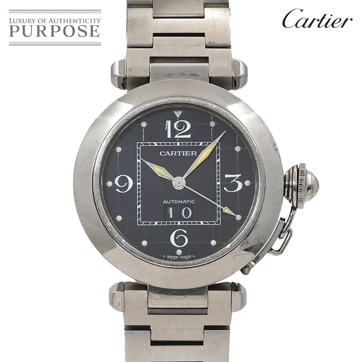 カルティエ Cartier パシャC ビッグデイト ボーイズ 腕時計 ブラック オートマ 自動巻き ウォッチ Pasha C