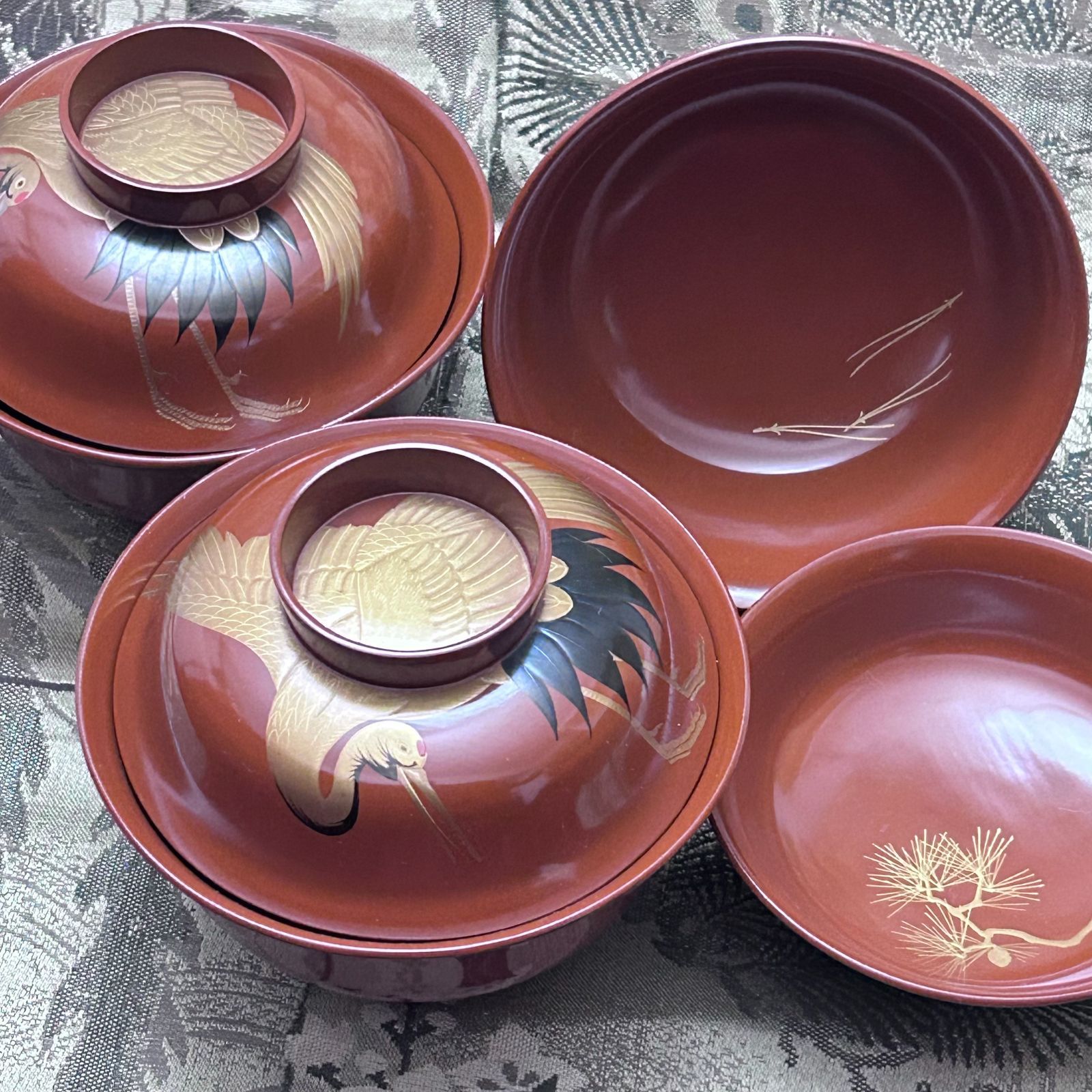 能登輪島塗 吸物椀 松鶴金蒔絵 10客 明治時代物 アンティーク