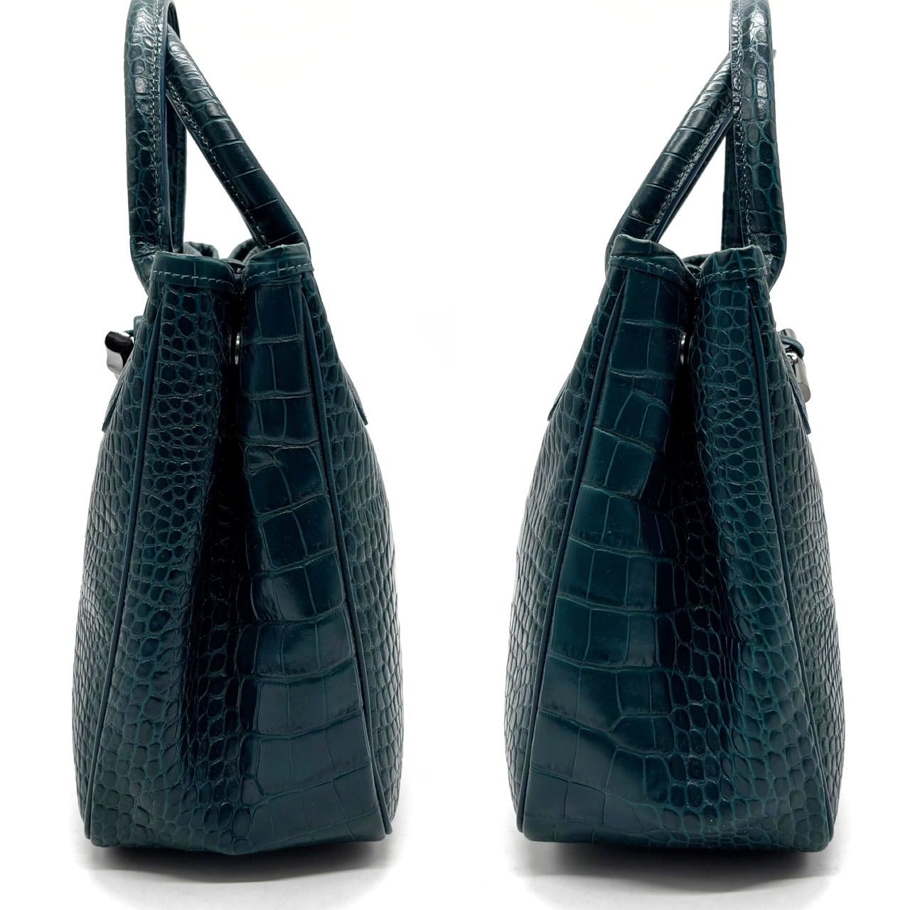 美品 ロンシャン 389 ロゾ ショルダーバッグ クロコ型押し レザー グリーン ロンシャン ロゾ ショルダーバッグ クロコ型押し レザー グリーン