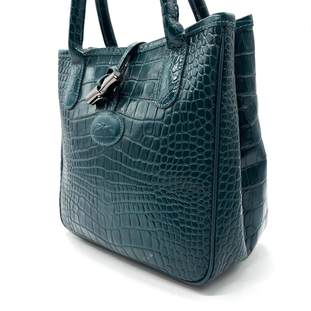 美品 ロンシャン 389 ロゾ ショルダーバッグ クロコ型押し レザー グリーン ロンシャン ロゾ ショルダーバッグ クロコ型押し レザー グリーン