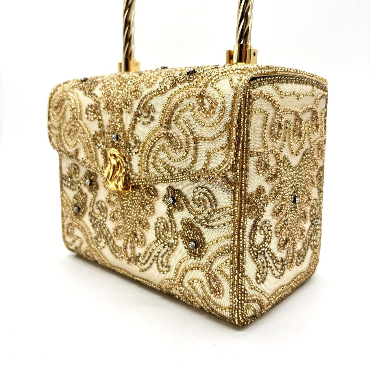 ビーズ装飾 ゴールド ハンドバッグ ✨良品✨ パーティバッグ ハンドバッグ ポーチ アクセサリーポーチ